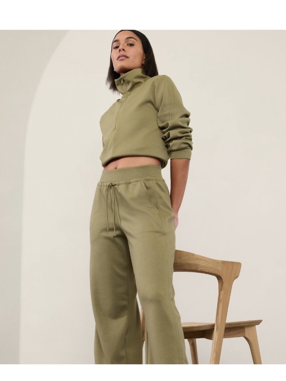 Athleta Wide-Leg Drawstring Pant - Olive Green